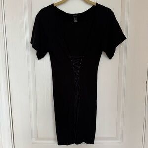 Forever 21 Black Lace-Up Short Sleeve Dress